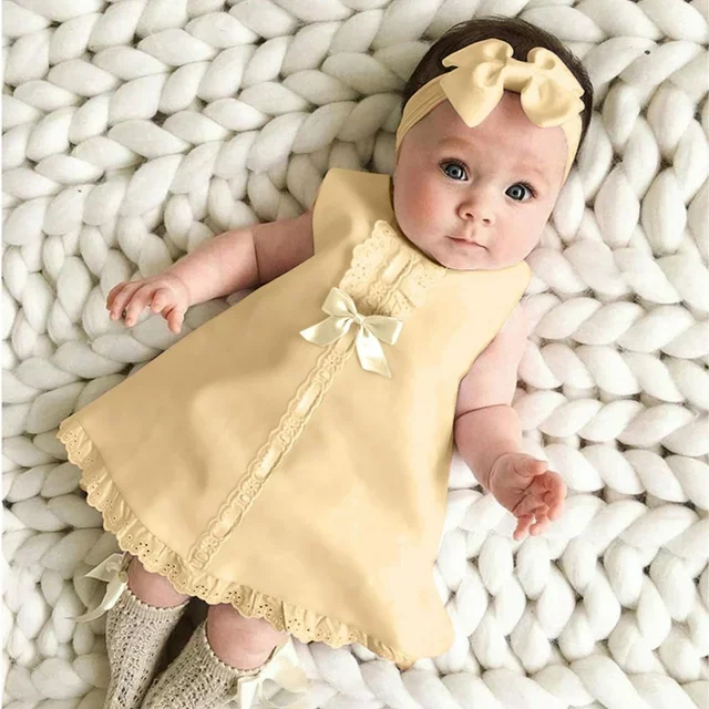 LoyisViDion Baby Girls Dress Clearance Newborn Baby Girl Sleeveless Casual Maxi Bow Dress+Headband S