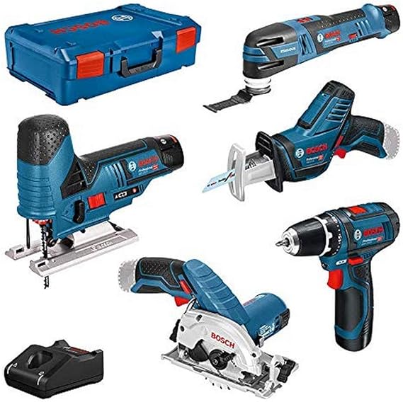 Bosch Professional 12 V System, Cordless Drill, Jigsaw, Circular Saw, Reciprocating Saw, Multi-Cutter, LED Lamp (3 x 3.0 Ah Battery + Charger, XL-BOXX)